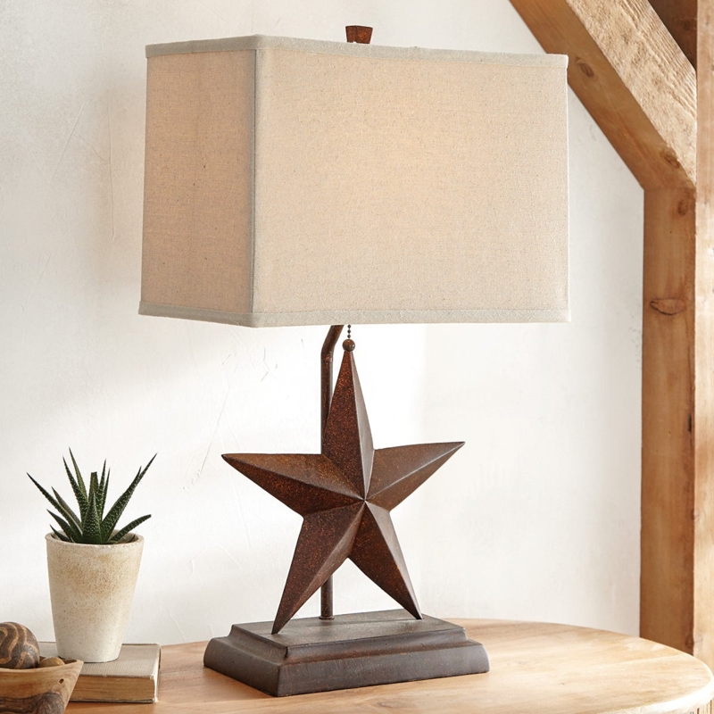 Western Table Lamp Lone Star Base Bronze Finish Whipstitched Shade