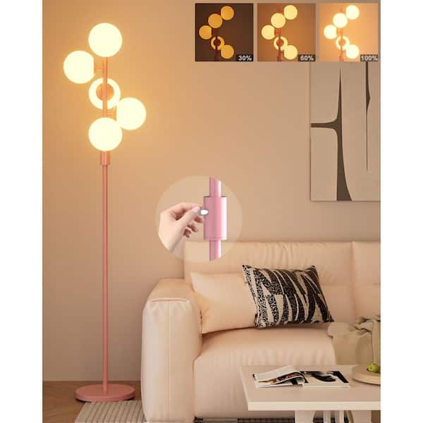 Whimsical Bedroom Corner Lighting, Pink Five-Globe Floor Lamp, Matte