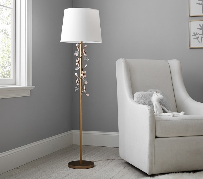 Whimsical Floor Lamp Petal Sculpture White and Pink Nursery Decor