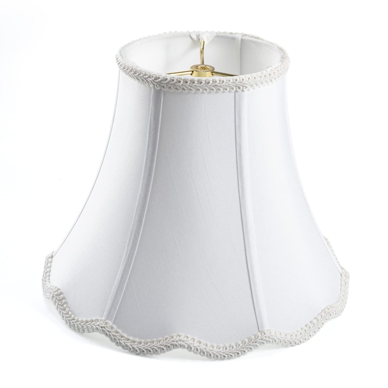 White Bell Lampshade Replacement, Scalloped Edge, Vertical Piping