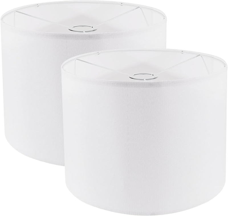 White Drum Lamp Shade Set, Textured Linen-Like Fabric, Minimalist