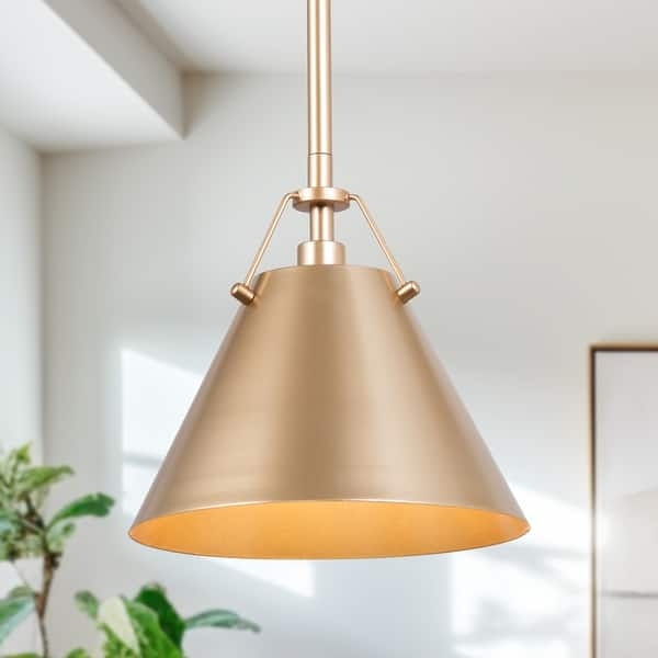 White Interior Cone Pendant Light with Brushed Gold Finish