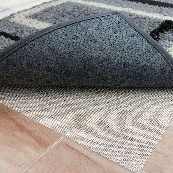 White Non-Slip Rug Pad Low Profile Waffle Grid Texture Padding
