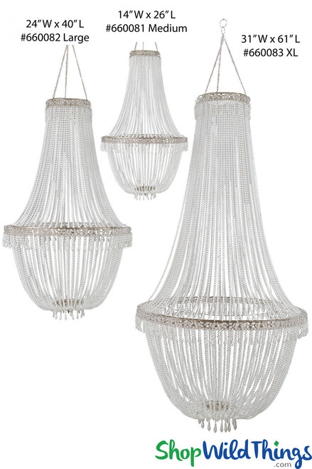 White Pearl Bead Empire Chandelier, Swag Style, Ornate Silver Trim