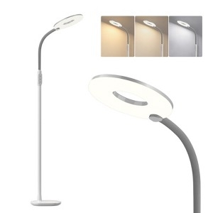 White Torchiere Floor Lamp with Integrated Gooseneck Reading Light