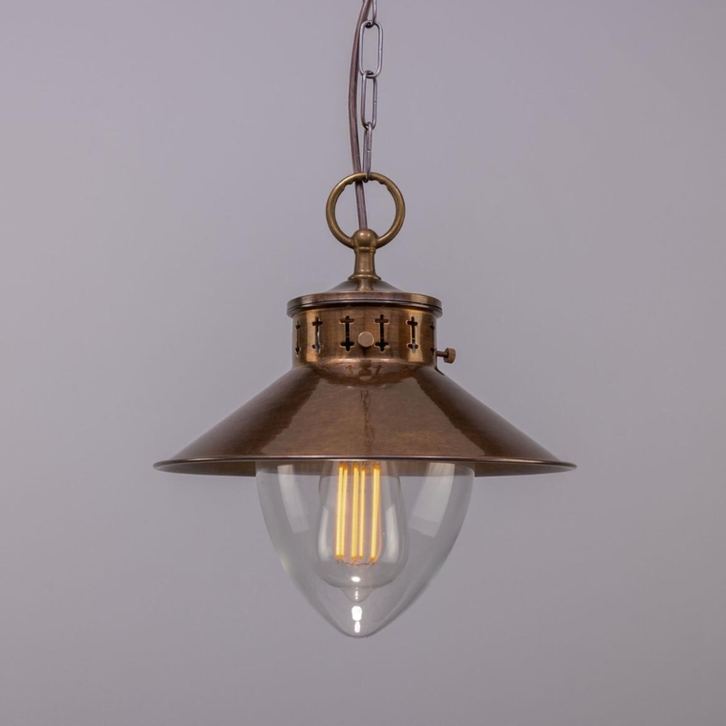 Wide Antique Brass Dome Pendant Light Vintage Industrial Cord Hung