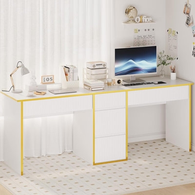 Writing Desk Two-Person Workstation Integrated Shelves Industrial