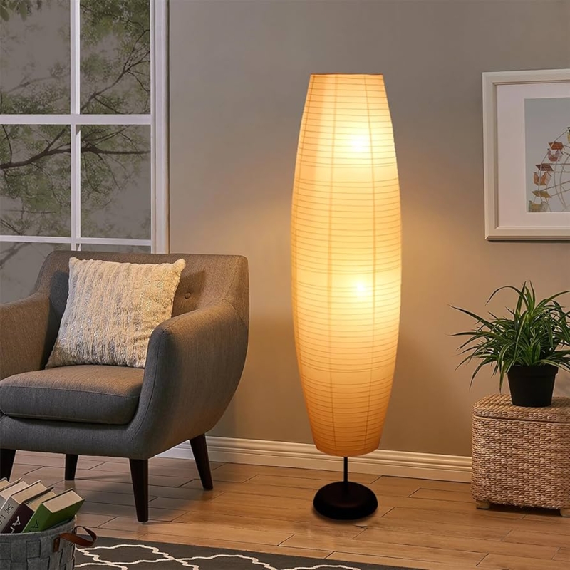 XENOID Paper Floor Lamp - Rice Paper Lantern Floor lamp Modern Large Floor  Lamp for Bedroom,Living Room, Soft Light Lamp -