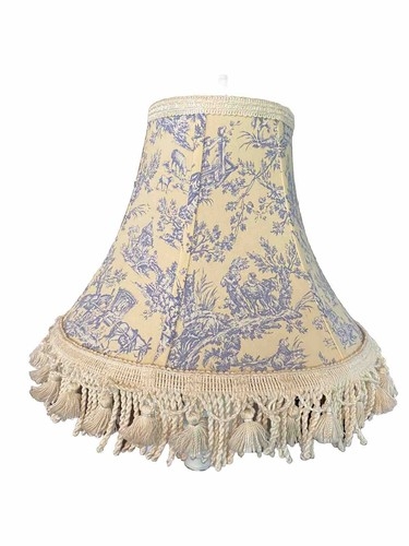XL Empire Lamp Shade Blue Toile Print Braided Trim French Country