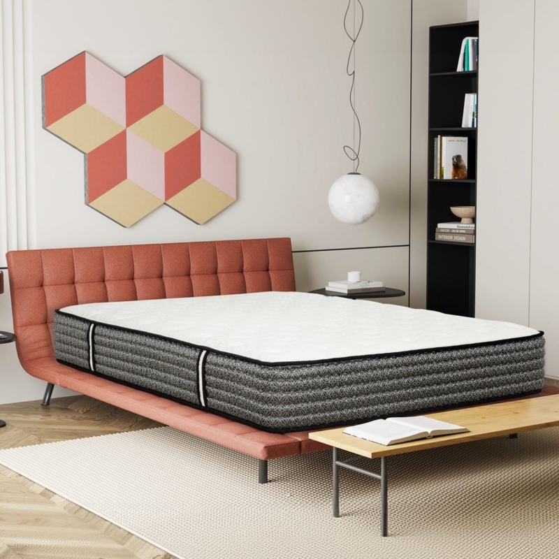 12 Inch White Foam Mattress Side Handles Blue Border Cutaway View