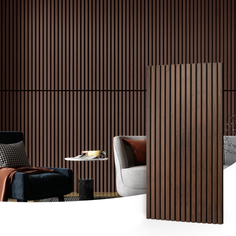 3D Fluted Wall Panels Dark Brown Wood Accent Decor