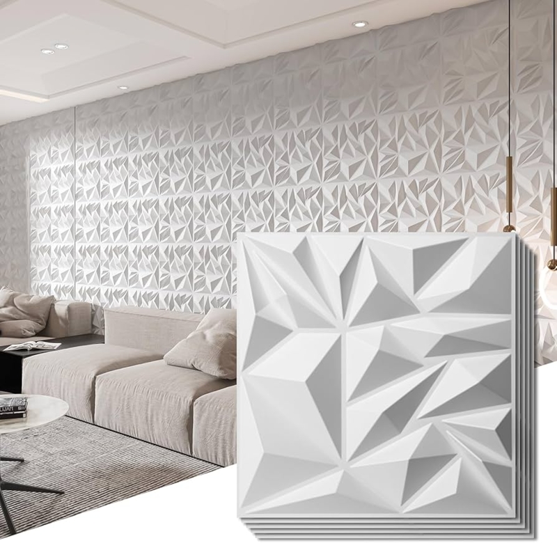 3D Wall Paneling: Matte Finish Diamond Facets, Minimalist 3D Wall Treatment