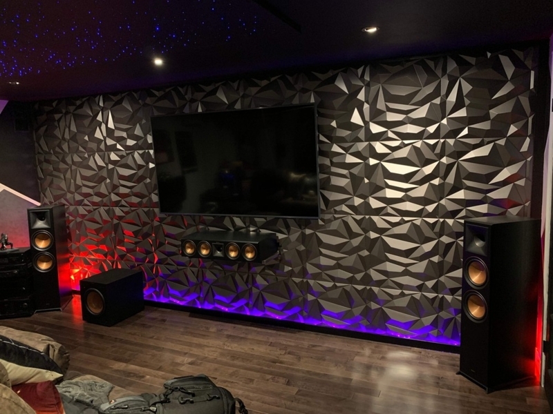 3D Wall Panels: Charcoal Low Reflectivity Finish, Faceted Pattern, Cinematic