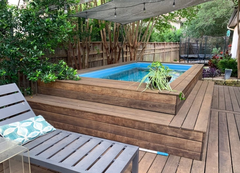 Above-Ground Dipping Pool with Tiered Wooden Deck