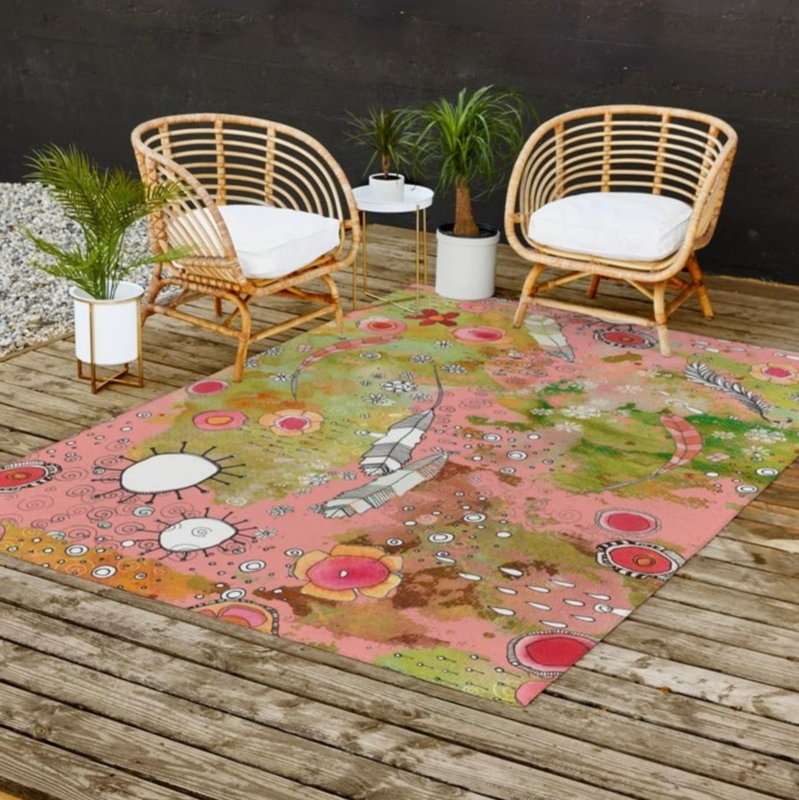 Abstract Floral Area Rug Rust Navy Bohemian Patio Decor