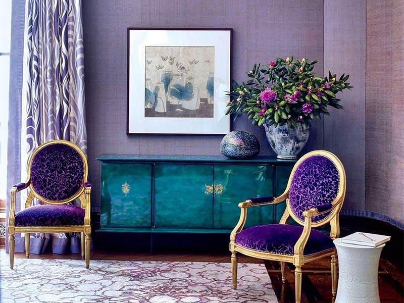 Accent Chair Elegant Purple Velvet Vignette Teal Sideboard