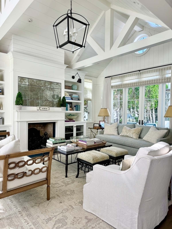 Antique Mirror over Fireplace Styling with Leopard Print Stools