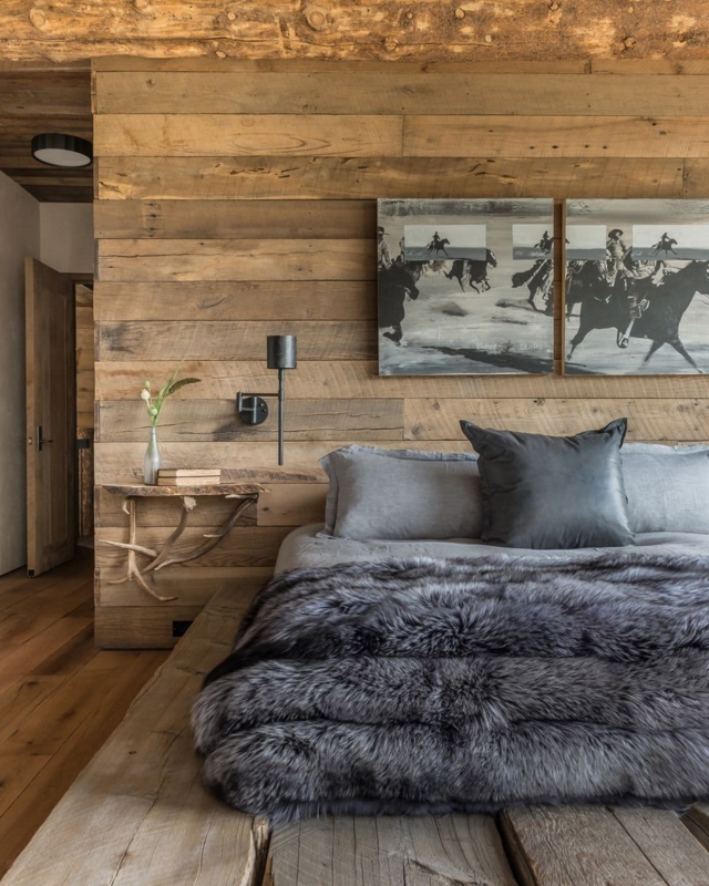 Antler Base Floating Nightstand In Rustic Bedroom With Furry Throw