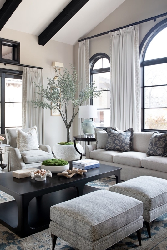 Arched Window Curtain Styling with Geometric Trim