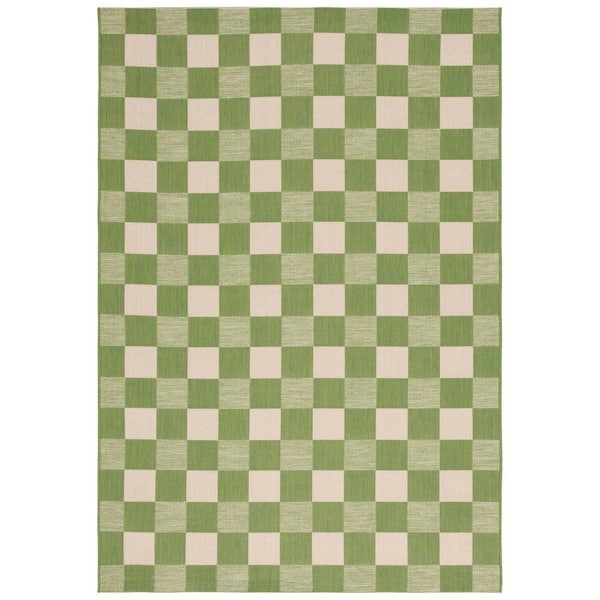 Area Rug 2x4 Size Sage Green Beige Checkered Woven Entryway Doormat