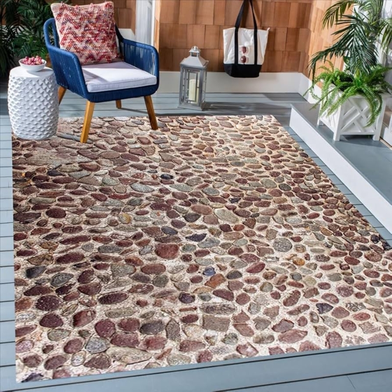 Area Rug: 3D Cobblestone Outdoor Rug, Realistic Stone Pattern