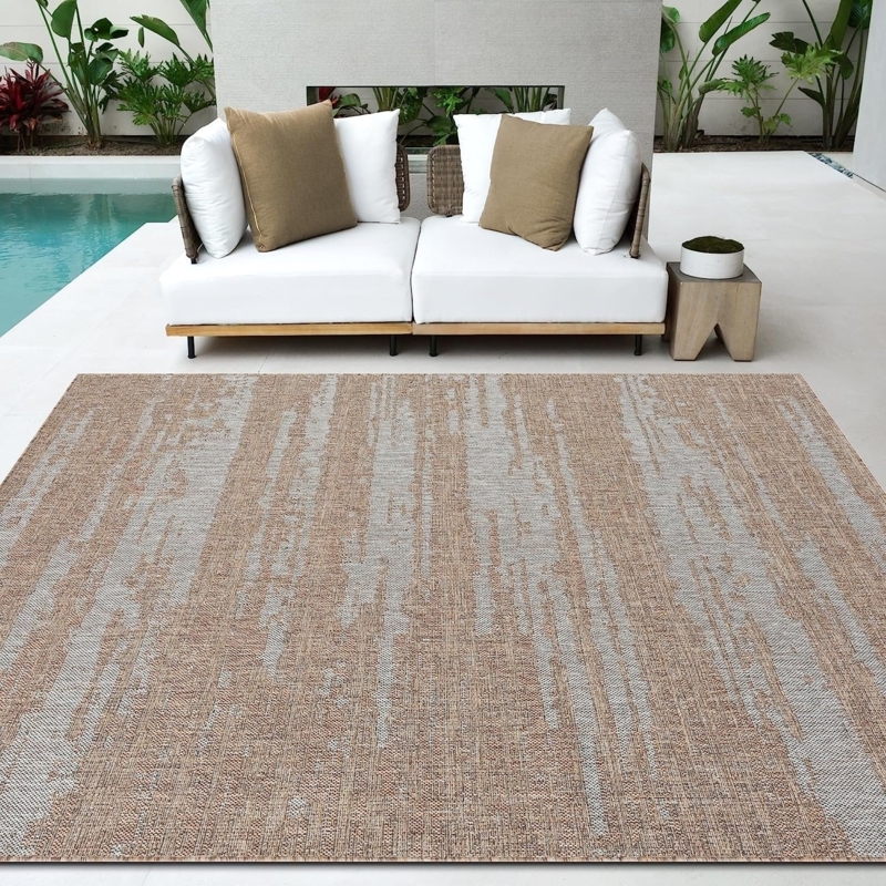 Area Rug Abstract Blue Wave Pattern Low Pile Contemporary Serene Patio