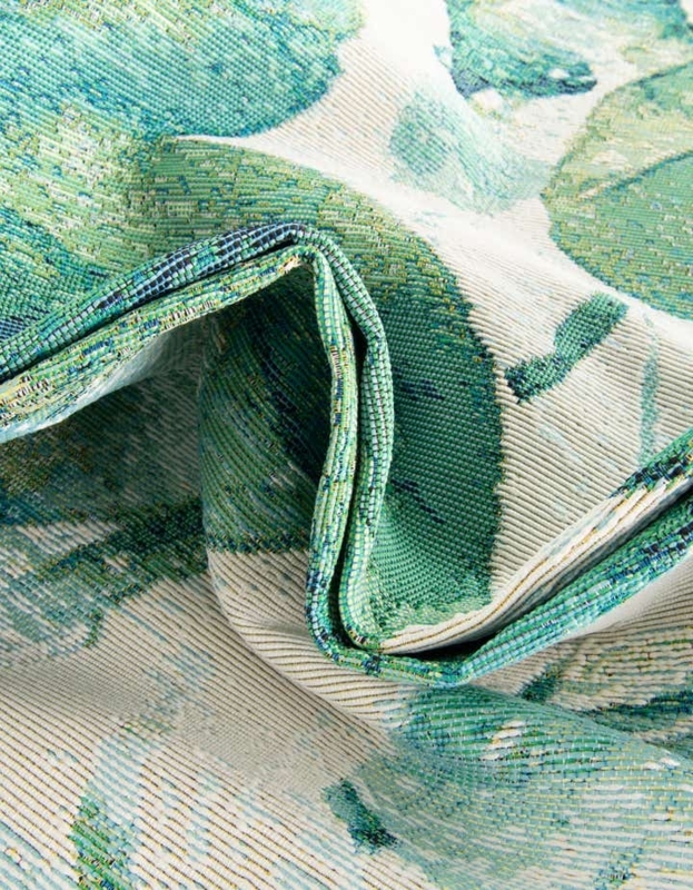 Area Rug: Abstract Botanical Pattern, Navy & Teal Coastal Flatweave