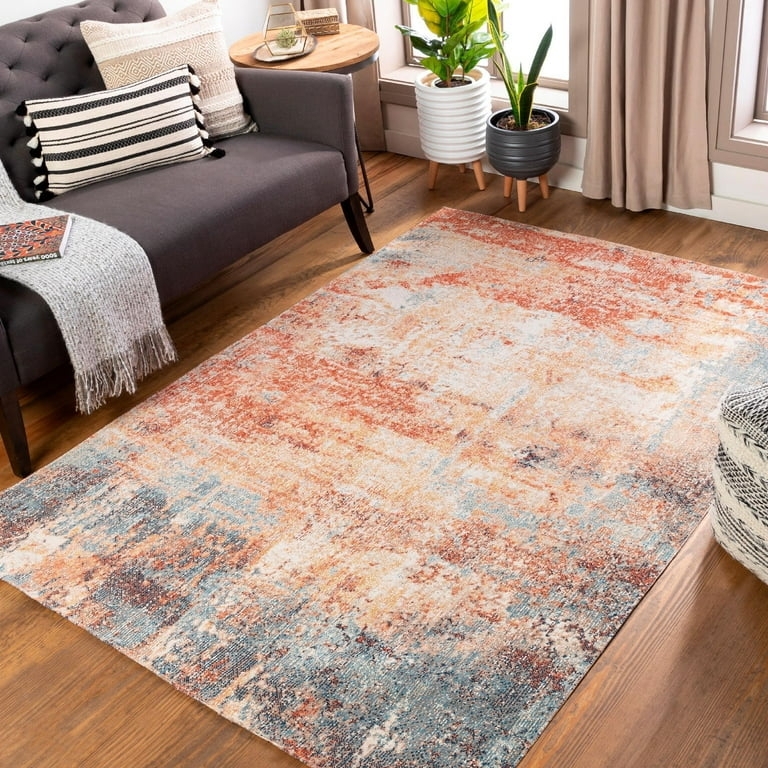Area Rug Abstract Geometric Burnt Orange Indoor Outdoor Patio