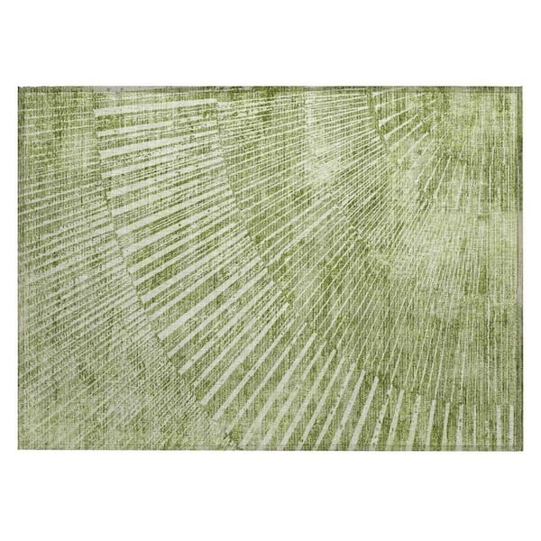 Area Rug Abstract Wavy Pattern Sage Green Cream Contemporary Indoor Accent