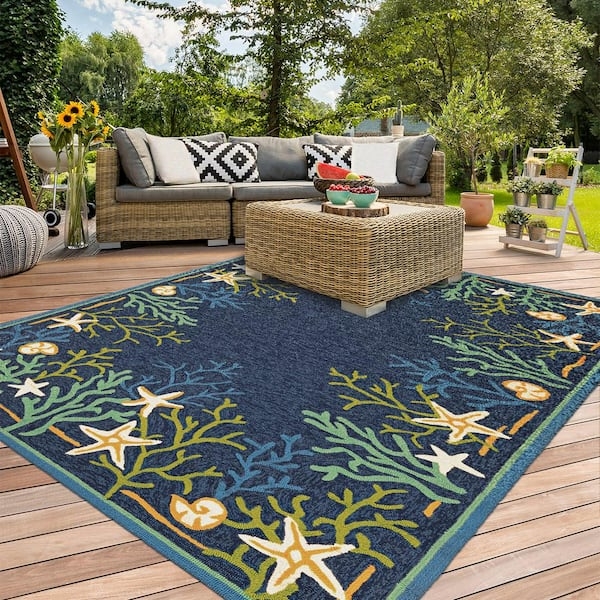 Area Rug Aqua Botanical Pattern High Low Pile Leaf Rug