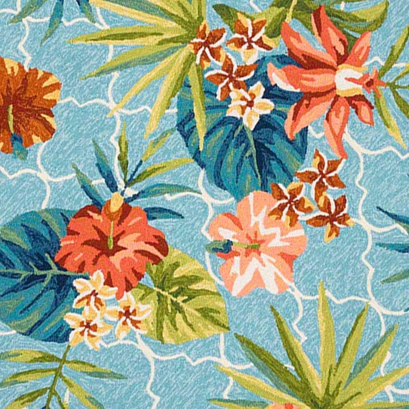 Area Rug Aqua Floral Trellis Coastal Traditional Low Pile Patio