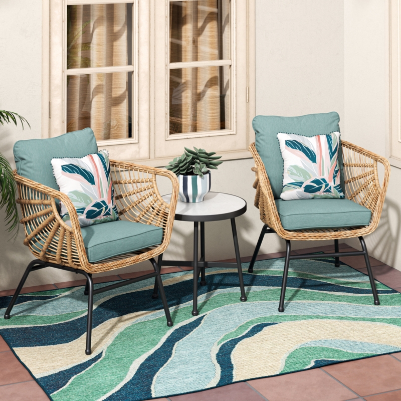 Area Rug Aqua Wave Motif Washable Pet Friendly Coastal