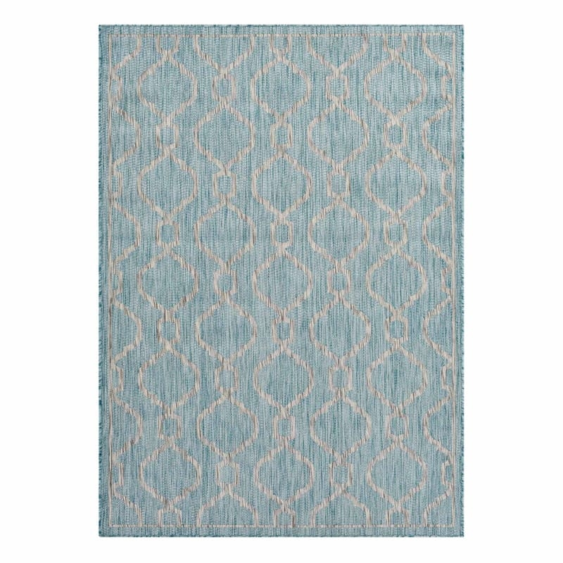 Area Rug Aqua Wave Pattern Geometric Low Profile Modern Deck