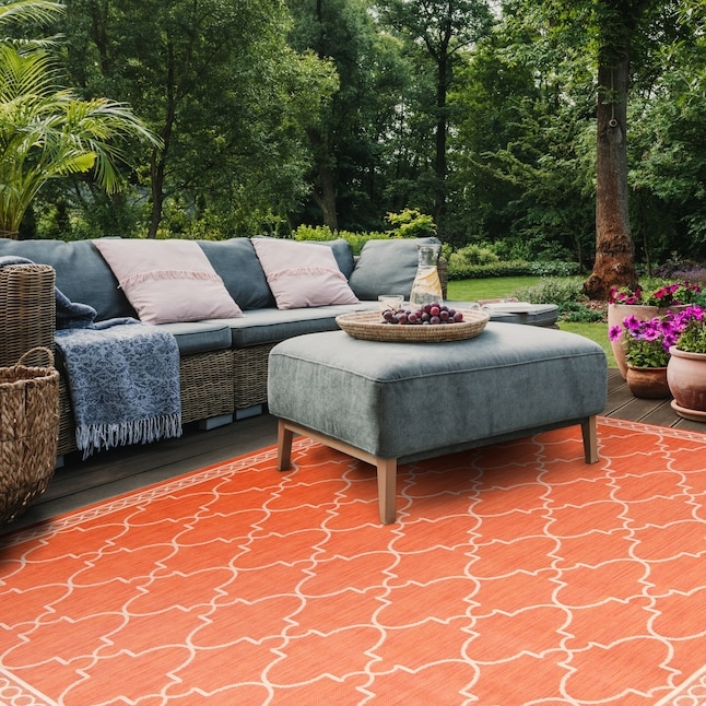 Area Rug Arabesque Trellis Pattern Cream Flatwoven Coastal Patio