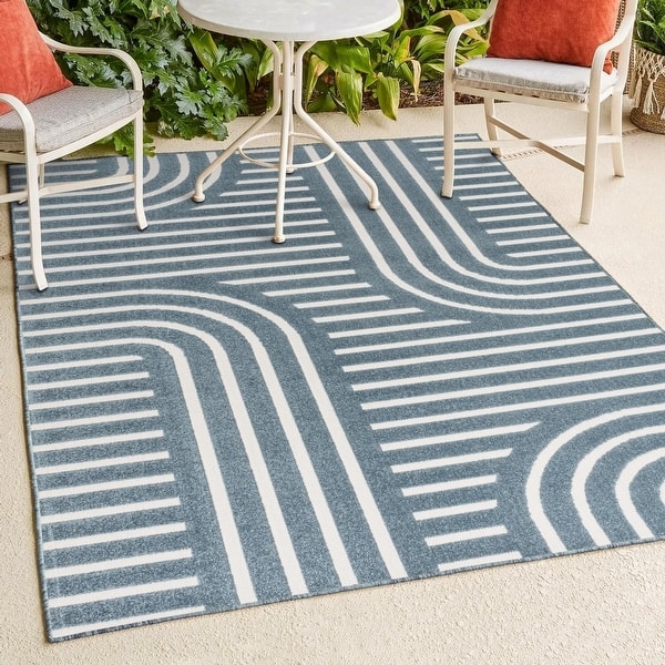 Area Rug Arch Pattern High-Low Pile Charcoal Cream Mid-Century