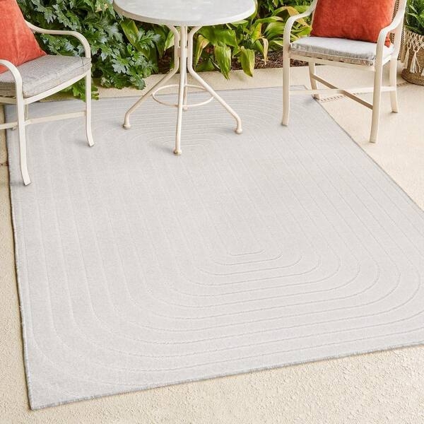 Area Rug Arch Pattern, Monotone Ivory Living Room Styling