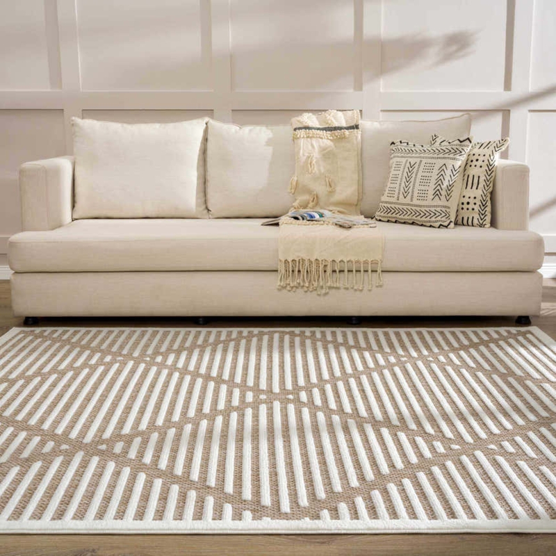 Area Rug Asymmetric Geometric Cream Charcoal Coastal Flatweave