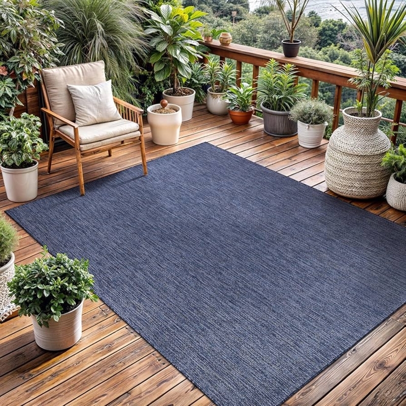 Area Rug: Azure Blue, Linear Striations, Washable. Azure Blue Outdoor Rug.