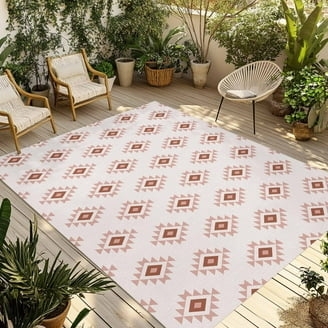 Area Rug Beige Cream High Low Geometric Boho Fringed