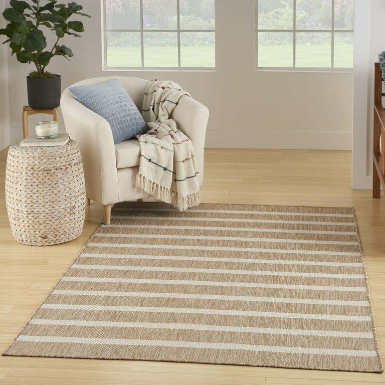 Area Rug: Beige Flatweave with Crisp Ivory Border Coastal Deck