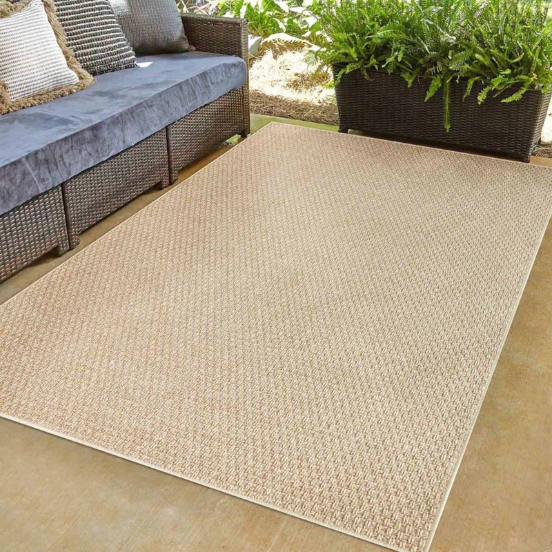 Area Rug Beige Heathered Flatweave Coastal Transitional Outdoor