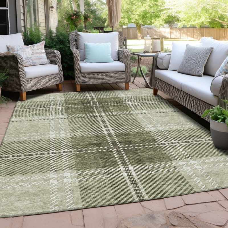 Area Rug Black and White Checkered Plaid Large Scale Minimalist