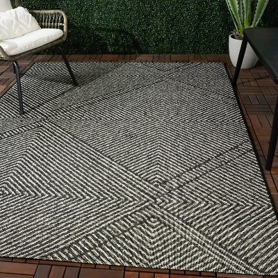 Area Rug Black Diamond Trellis Outdoor Flatweave Natural