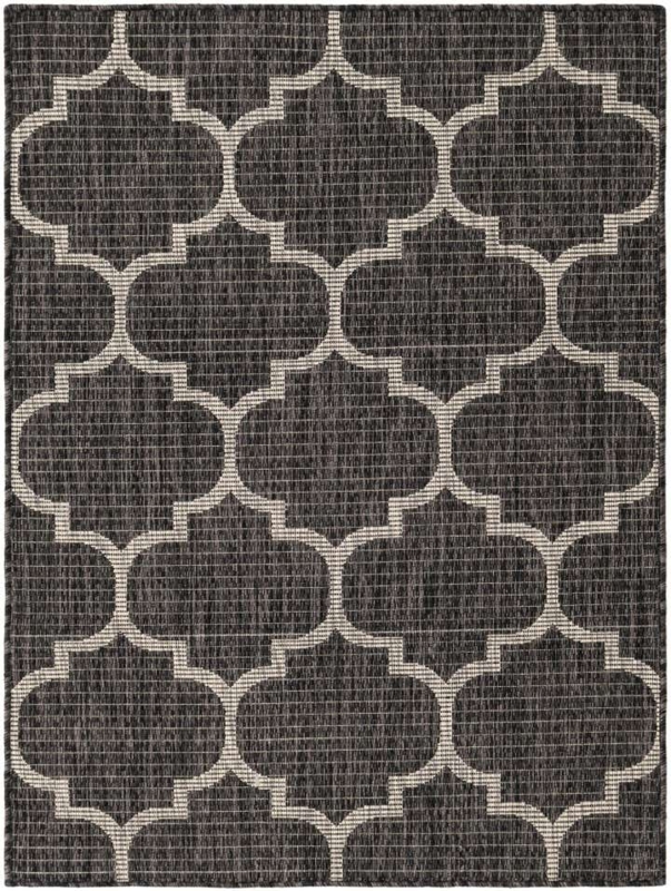 Area Rug Black Lattice Pattern Transitional Flatwoven