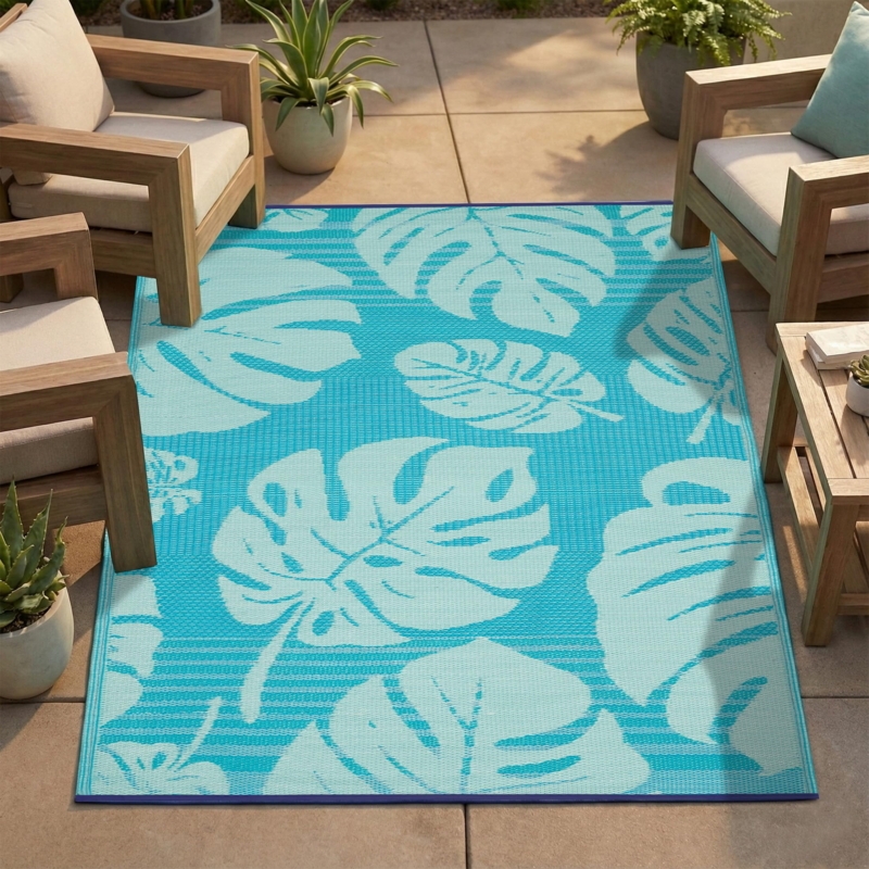 Area Rug Black White Aztec Tribal Flatweave Weather Resistant Graphic