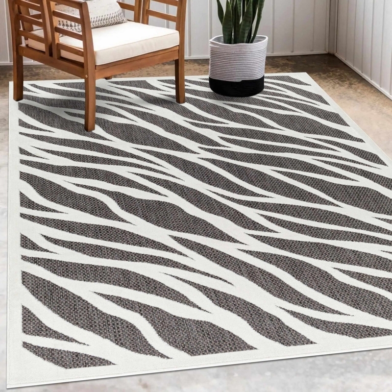 Area Rug Black White Zebra Print High Contrast Pattern Modern