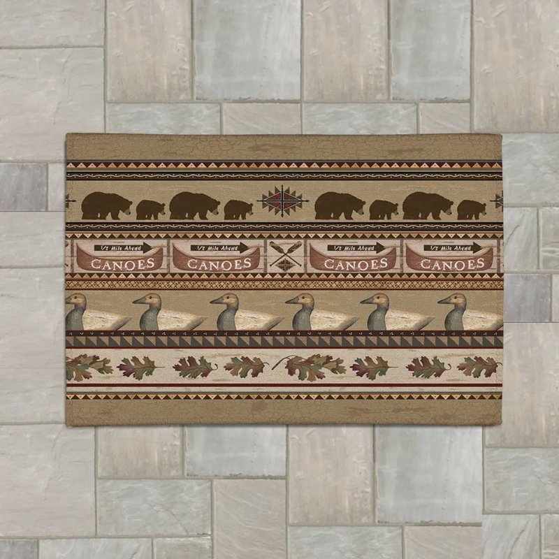 Area Rug Blocked Pattern Wildlife Motifs Navy Blue Lodge