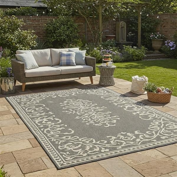 Area Rug Blue Beige Diamond Geometric Pattern Flat Weave Deck