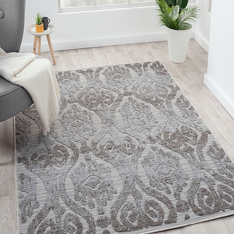 Area Rug: Blue Geometric Medallion, Low Pile Flatweave Patio Rug