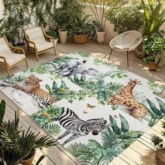 Area Rug, Bohemian Safari Animal Print in Terracotta, Indoor Outdoor Use